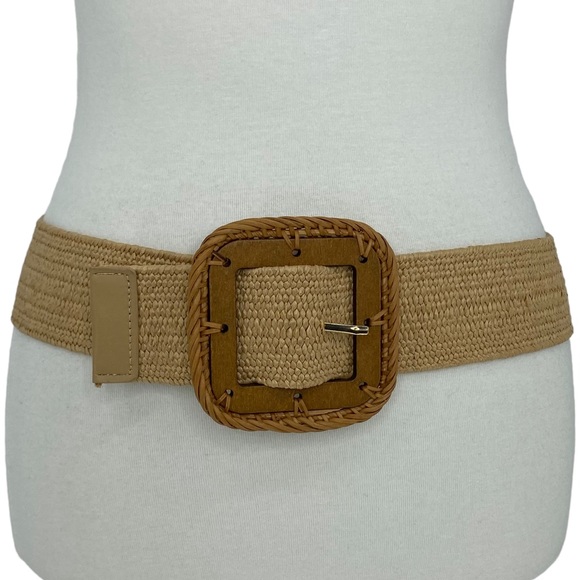 Source Unknown Accessories - Woven belt with faux leather square belt buckle